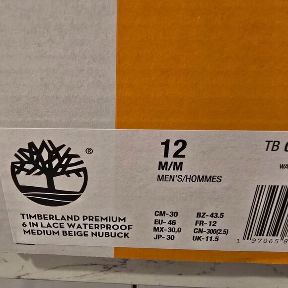 Men's Timberland Premium 6 Waterproof BOOTS Beige Nubuck TB0A2P6W Size 12 NEW - Picture 12 of 13
